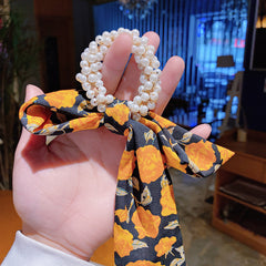 Pearl Hair Tie Broken Flower Bow Ribbon Rubber Band Hair Strap Female Hair Tie Strap Hair Accessories - XMART