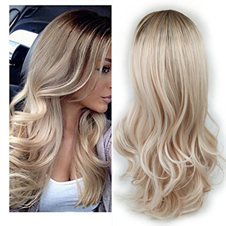 uropean and American fashion white female partial points in the wig bangs dyed long curly hair - XMART