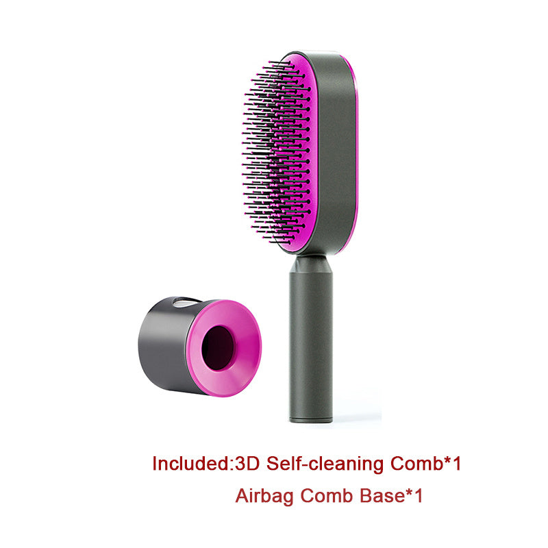 Self Cleaning Hair Brush For Women One-key Cleaning Hair Loss Airbag Massage Scalp Comb Anti-Static Hairbrush - XMART