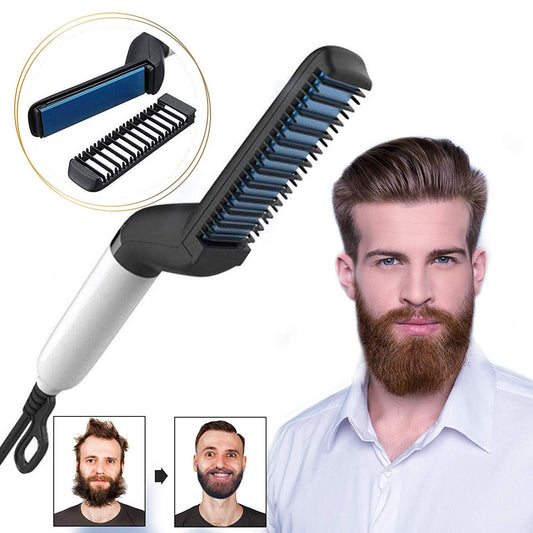 Electric Hair Straightener Brush,Men Quick Beard Straightener Styler Comb,Hair Straightening,Curly Hair Straightening Comb,Side Hair Detangling,Multifunctional Hair Curling Curler - XMART