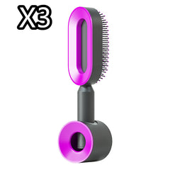 Self Cleaning Hair Brush For Women One-key Cleaning Hair Loss Airbag Massage Scalp Comb Anti-Static Hairbrush - XMART