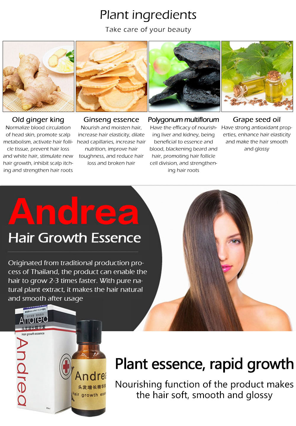 Hair Growth Anti Hair Loss Liquid 20ml Dense Hair Andrea Hairstyle Keratin Hair Care Styling Products Sunburst - XMART