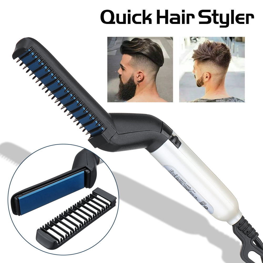 Electric Hair Straightener Brush,Men Quick Beard Straightener Styler Comb,Hair Straightening,Curly Hair Straightening Comb,Side Hair Detangling,Multifunctional Hair Curling Curler - XMART