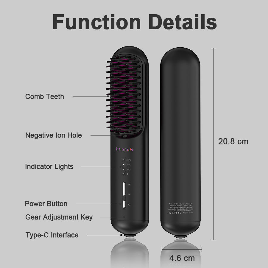 Portable USB Rechargeable Cordless Men Beard Hair Straightener Brush Mini Wireless 2 In 1 Woman Hair Straightener Comb - XMART