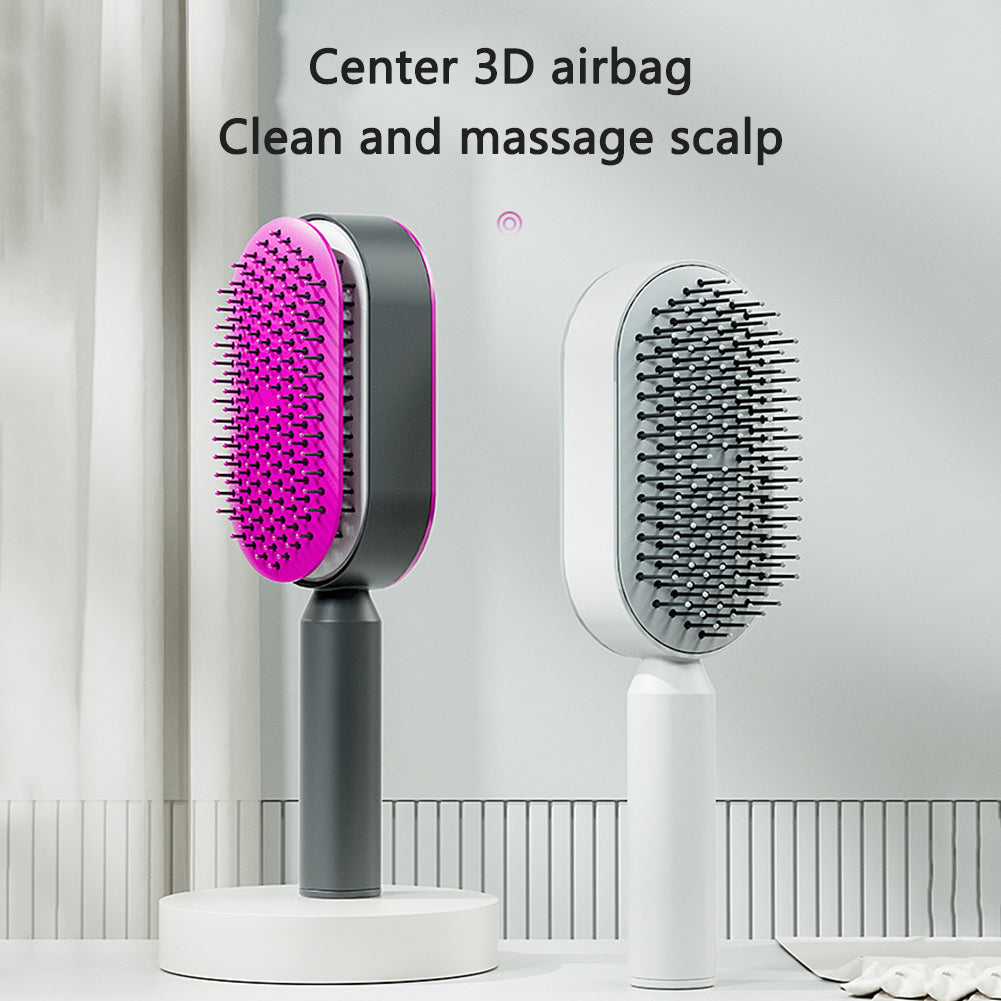 Self Cleaning Hair Brush For Women One-key Cleaning Hair Loss Airbag Massage Scalp Comb Anti-Static Hairbrush - XMART