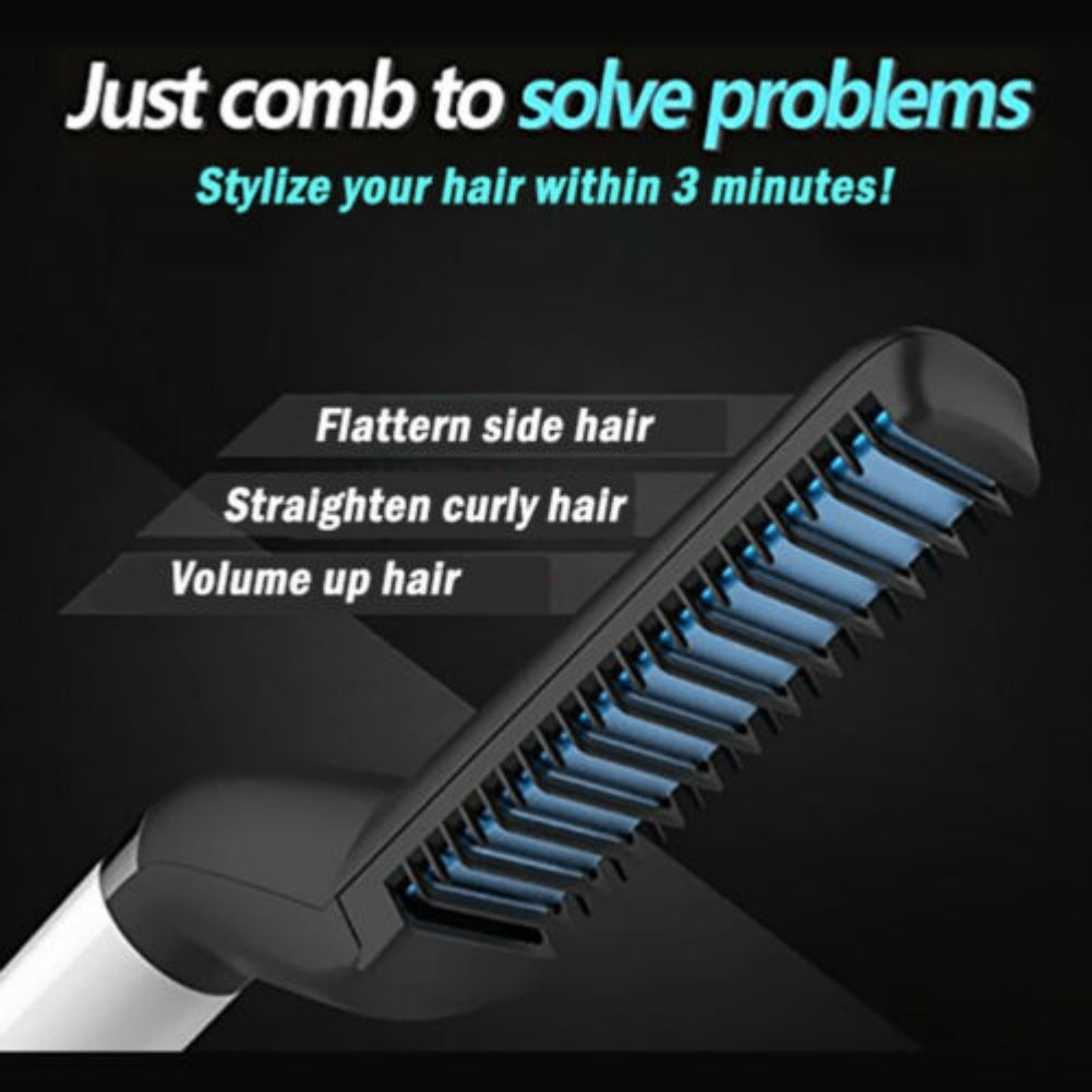 Electric Hair Straightener Brush,Men Quick Beard Straightener Styler Comb,Hair Straightening,Curly Hair Straightening Comb,Side Hair Detangling,Multifunctional Hair Curling Curler - XMART