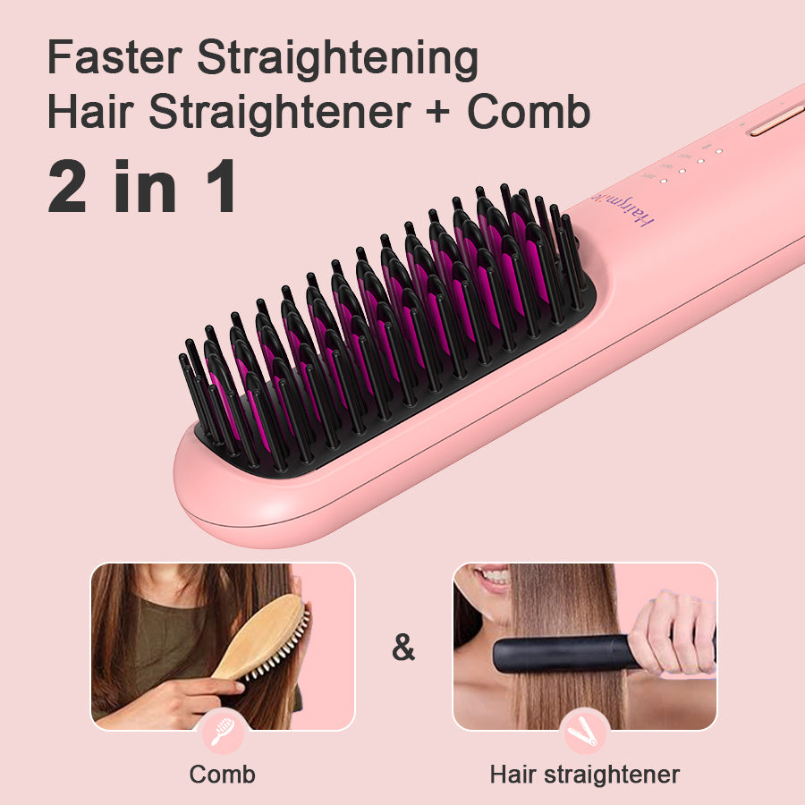 Portable USB Rechargeable Cordless Men Beard Hair Straightener Brush Mini Wireless 2 In 1 Woman Hair Straightener Comb - XMART