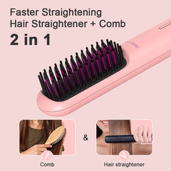 Portable USB Rechargeable Cordless Men Beard Hair Straightener Brush Mini Wireless 2 In 1 Woman Hair Straightener Comb - XMART