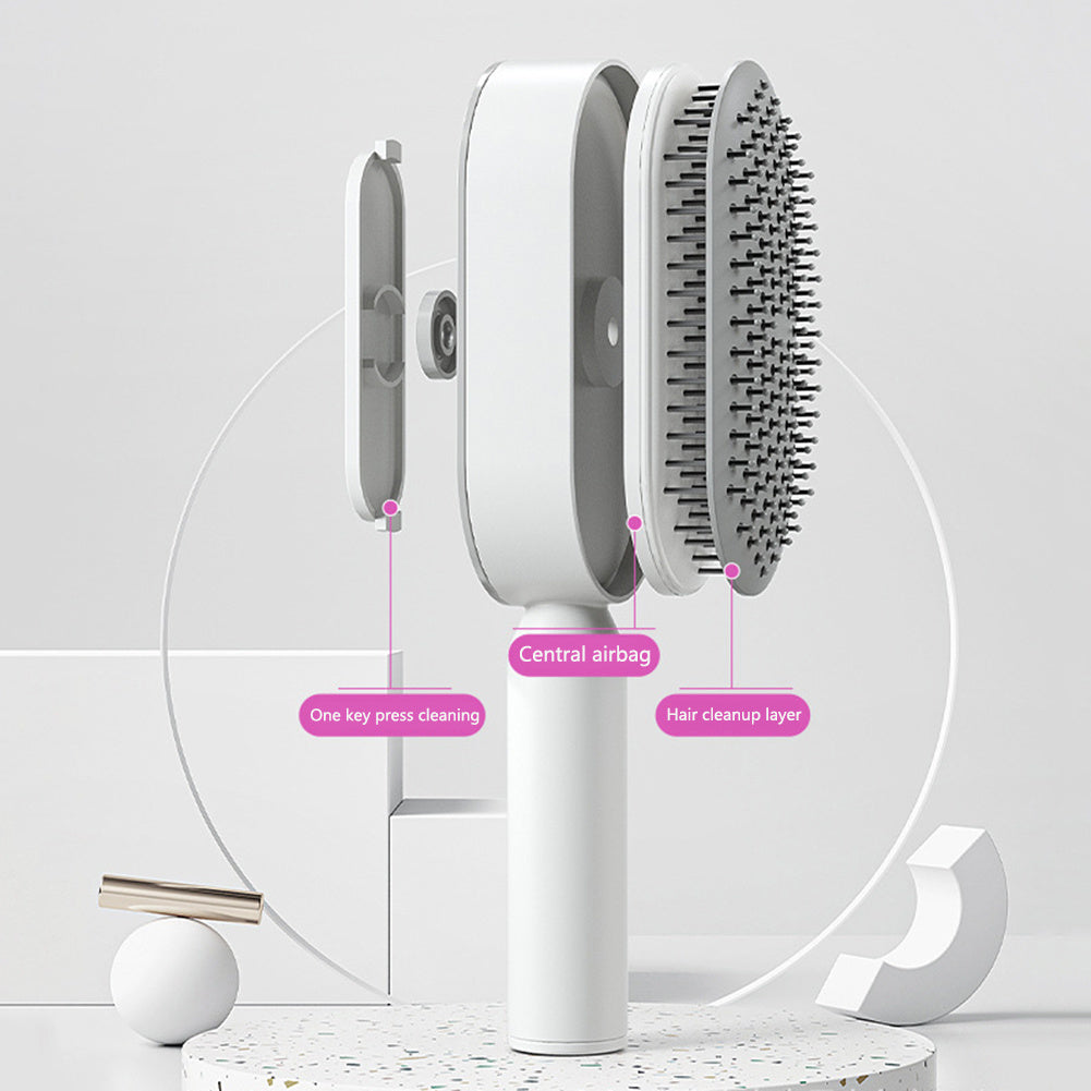 Self Cleaning Hair Brush For Women One-key Cleaning Hair Loss Airbag Massage Scalp Comb Anti-Static Hairbrush - XMART