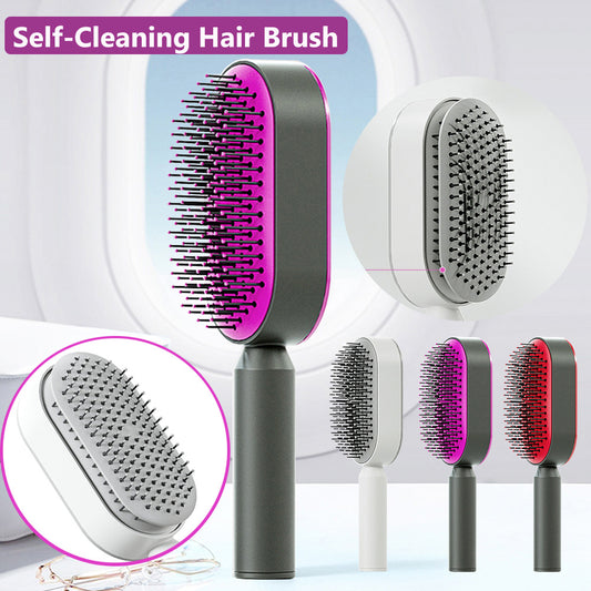 Self Cleaning Hair Brush For Women One-key Cleaning Hair Loss Airbag Massage Scalp Comb Anti-Static Hairbrush - XMART