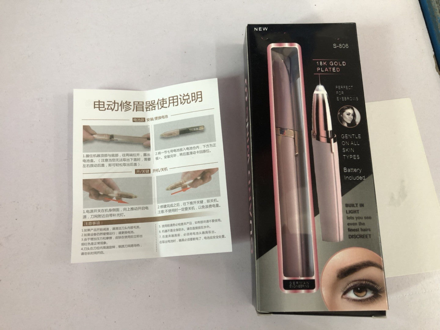 Mini Electric Eyebrow Trimmer Lipstick Brows Pen Hair Remover Painless Razor Epilator with LED Light - XMART