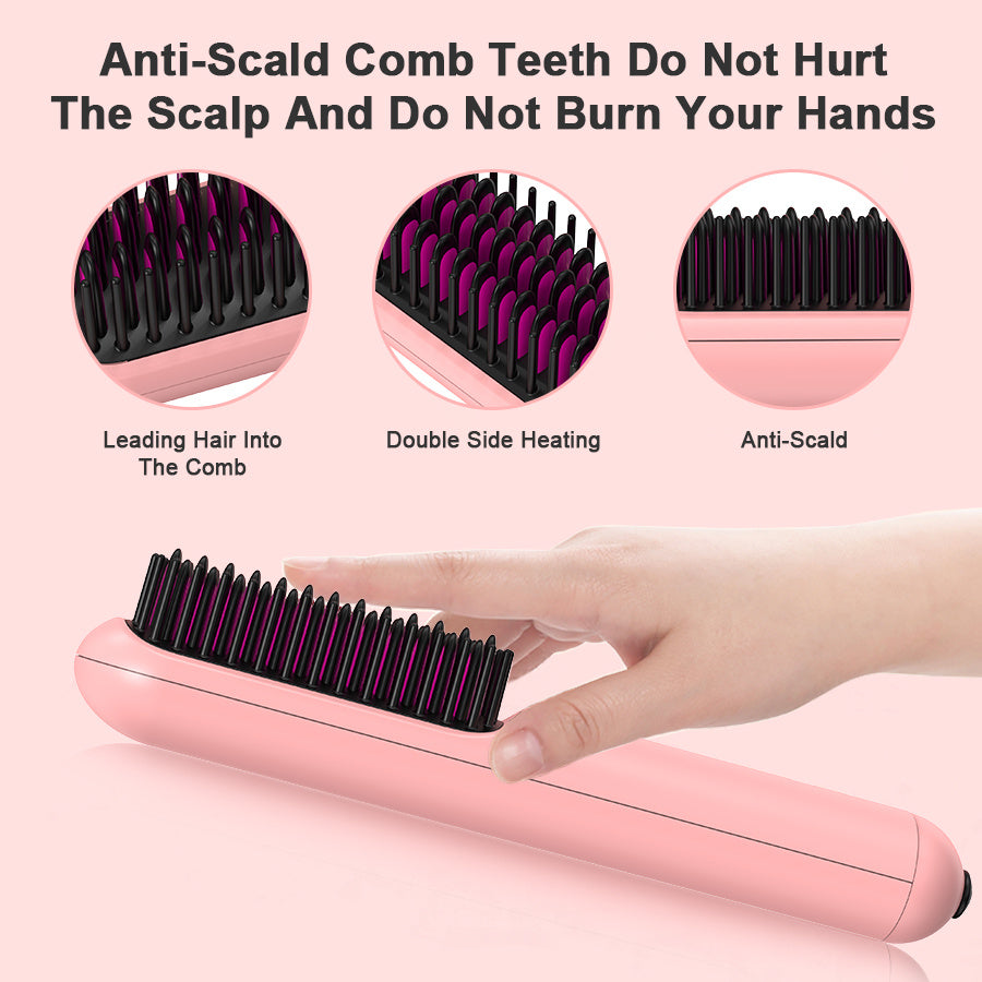 Portable USB Rechargeable Cordless Men Beard Hair Straightener Brush Mini Wireless 2 In 1 Woman Hair Straightener Comb - XMART