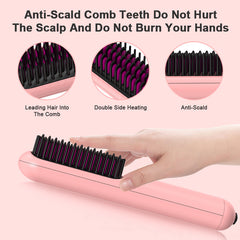 Portable USB Rechargeable Cordless Men Beard Hair Straightener Brush Mini Wireless 2 In 1 Woman Hair Straightener Comb - XMART